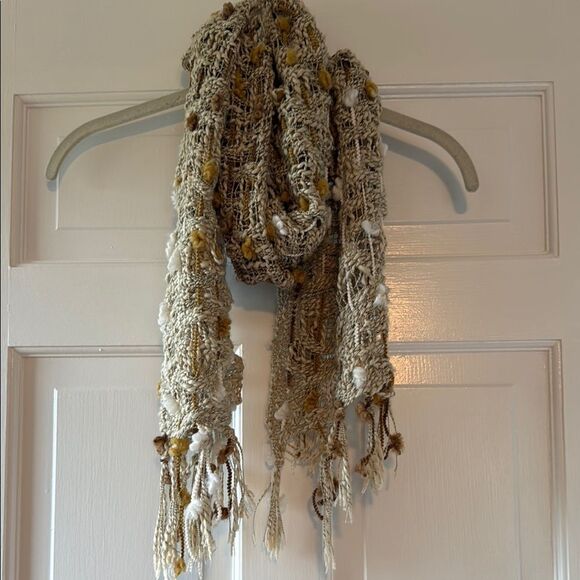 CHIC TEXTURED NEUTRAL NATURAL RECTANGULAR SCARF TEXTURED BEIGE TAN WHITE - Picture 9 of 9